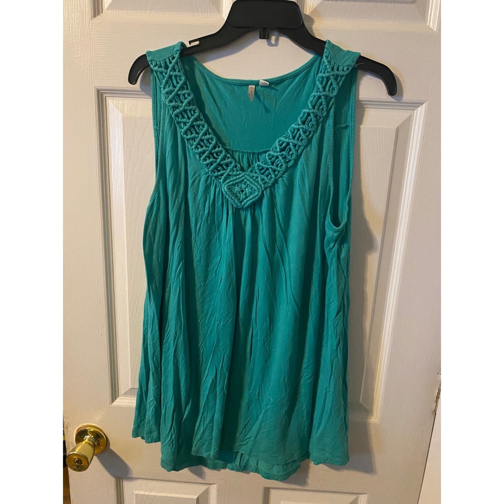 Est. 1946 Teal Sleeveless Crochet Macrame V-Neck Flowy Tank Top XL